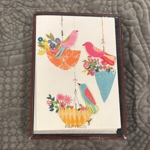 Papyrus Pink Teal Coral Yellow Birds & Hanging Planters Card Set